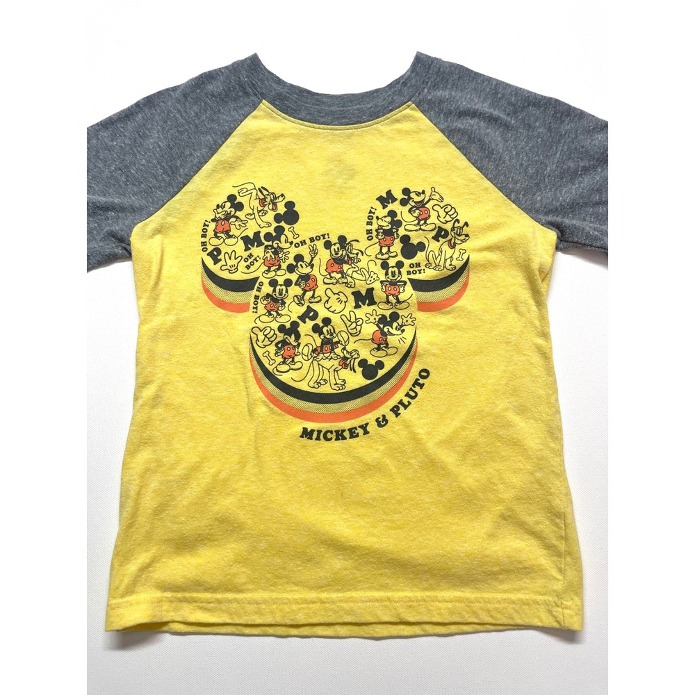 Disney Jumping Beans Mickey Mouse Pluto Raglan T-Shirt Yellow Grey Size 5 0387